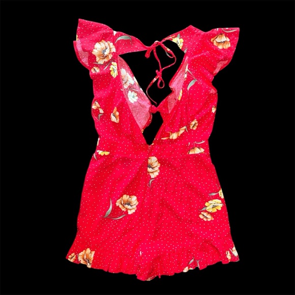 Red Floral Ruffle Romper - Picture 4 of 5
